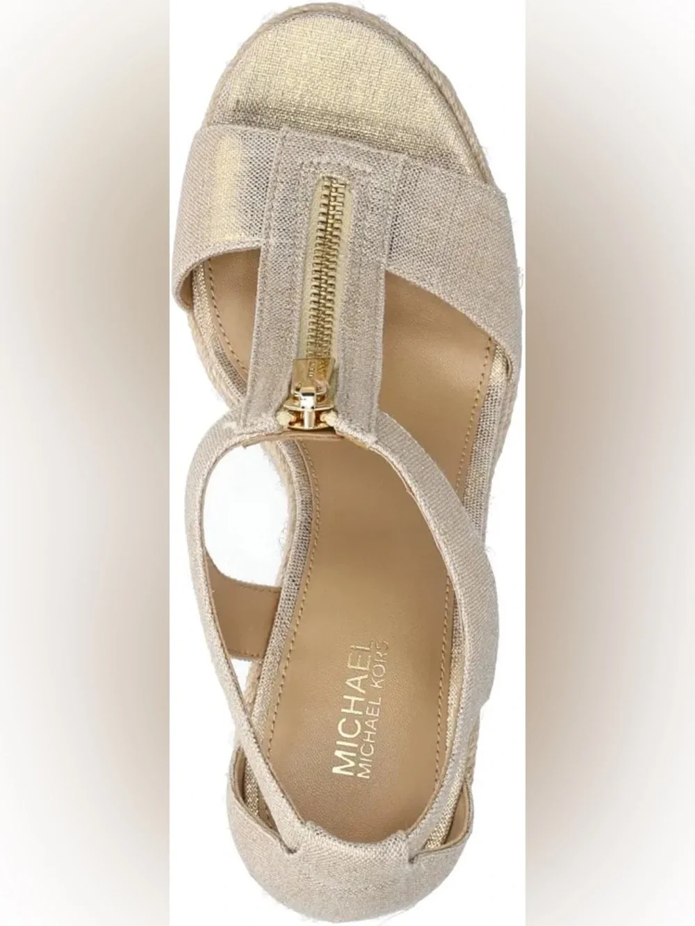 MICHAEL Michael Kors | Gold Linen Espadrille Wedge Sandals | 6.5